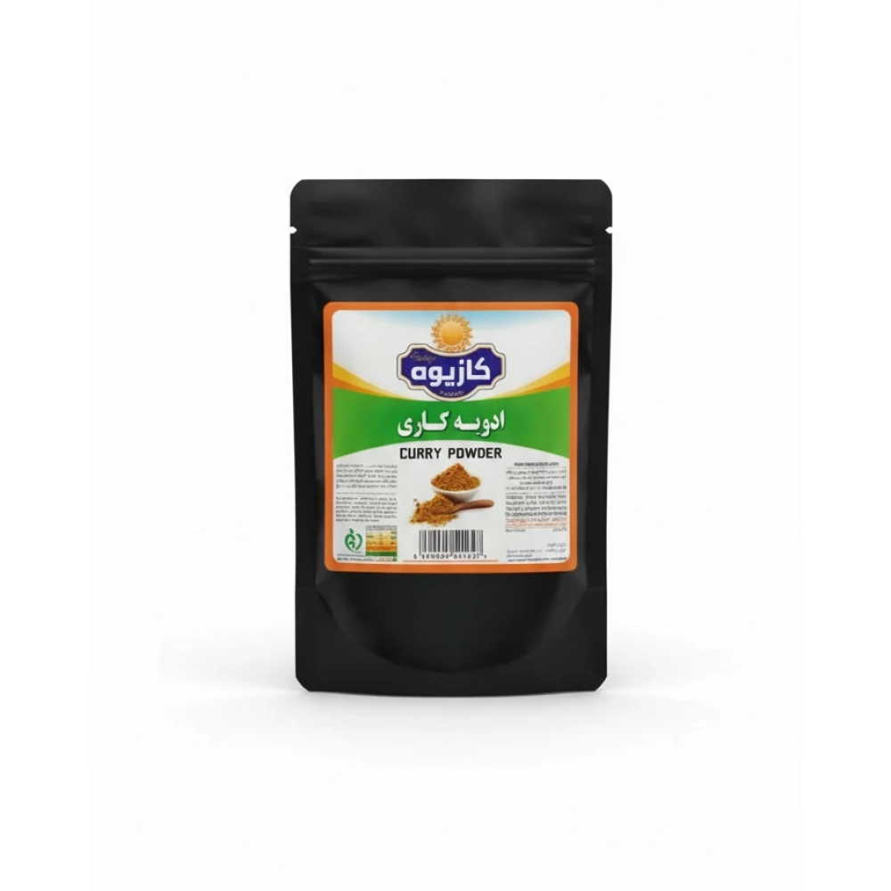 ادویه کاری ۸۰۰ گرمی برند کازیوه با بسته بندی مشکی پلاستیکی زیپ کیپ