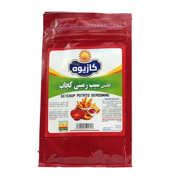 چاشنی سیب زمینی کچاپ برند کازیوه در بسته بندی ۸۰۰ گرمی قرمز پلاستیکی مقاوم مناسب رستوران ها و استفاده خانگی