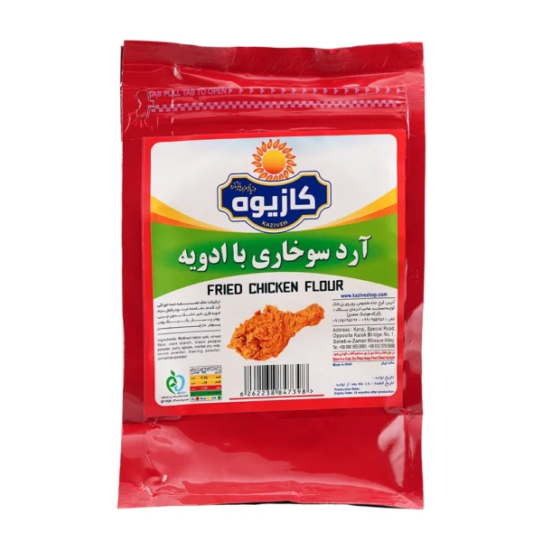 چاشنی آرد سوخاری با ادویه ۸۰۰ گرمی کازیوه در بسته بندی قرمز پاکتی مقاوم با پس زمینه سفید آرد سوخاری با ادویه کازیوه را می توانید از فروشگاه اینترنتی کازیوه تهیه بفرمایید