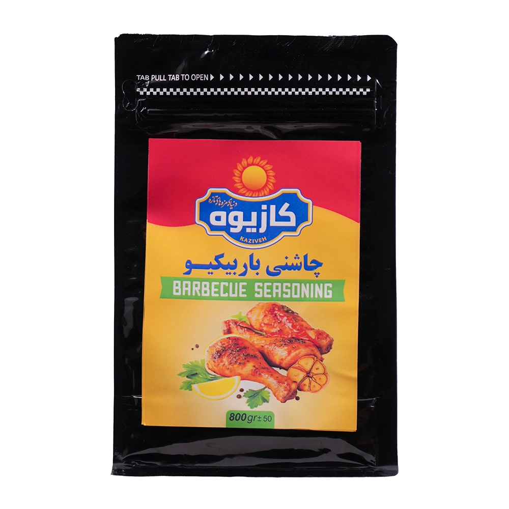 چاشنی باربیکیو ۸۰۰ گرمی کازیوه با بسته بندی پلاستیکی مشکی رنگ زیپ کیپ