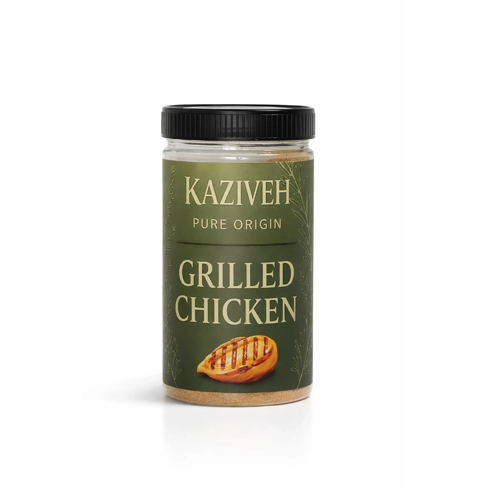 چاشنی مرغ گریل ۴۰۰ گرمی کازیوه با بسته بندی پت شفاف با درب مشکی